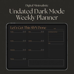 2024 Dark Mode Undated Digital Weekly Planner Template, GoodNotes Planner, Digital Planner, Minimalistic Planner, Horizontal Planner