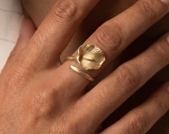 Matte Calla Lily Ring, 18K Gold Vermeil or 925 Sterling Silver, Adjustable Floral Design, Botanical Bridesmaid Gift for Her