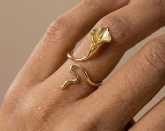 Calla Lily Ring 18K Gold Vermeil 925 Silver | Adjustable Open Band | Botanical Floral Ring | Dainty Stackable Ring | Gift for Her