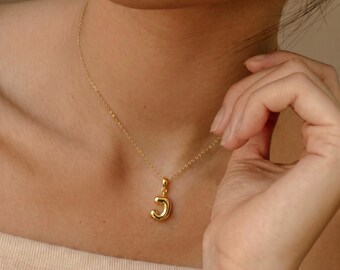 Initial Necklace, Bubble Letter Pendant with Heart Cutout, Detachable Clasp Charm, Personalized Gift for Her