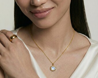 Cancer Birthstone Necklace | Moonstone Pendant | 18K Gold Vermeil 925 Silver | Cancer Gift for Her | June July Birthday