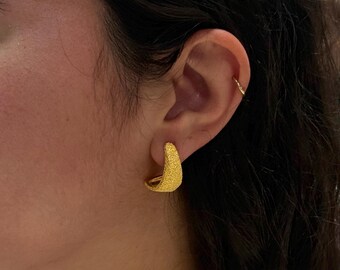 Ceramic Texture Earrings, 18K Gold Vermeil or 925 Sterling Silver, Half Hoop Huggie Design, Textured Statement Earrings, Gift for Her