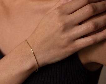 Herringbone Bracelet, 18K Gold Vermeil or 925 Sterling Silver, Dainty Flat Chain Bracelet, Minimalist Layering Bracelet, Gift for Her
