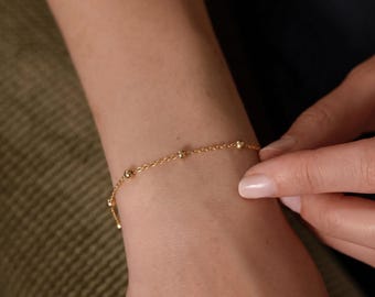 Satellite Chain Bracelet, 18K Gold Vermeil or 925 Sterling Silver, Dainty Ball Chain Design, Minimalist Everyday Jewelry, Gift for Her