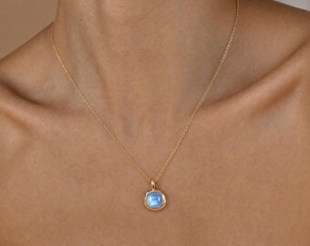 Pisces Birthstone Necklace, Reversible Aquamarine Pendant, 18K Gold Vermeil or 925 Sterling Silver, February March Birthday Gift for Her