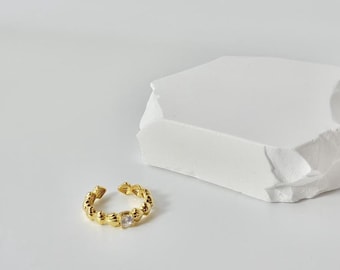Seashell Open Ring: 18k Gold Vermeil, Adjustable Zircon Ring