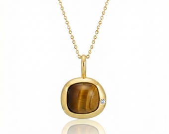Leo Birthstone Necklace (Jul 23 – Aug 22) | Golden Brown Gemstone Pendant 8mm | 18K Gold Plated 925 Silver | Gift for Her | Make to order
