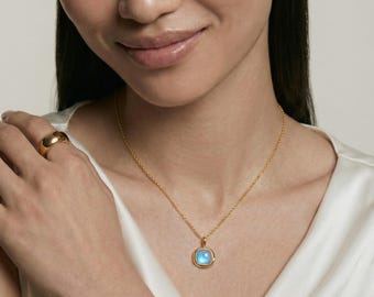 Pisces Birthstone Necklace | Aquamarine Pendant | 18K Gold Vermeil 925 Silver | Pisces Gift for Her | February March Birthday