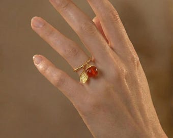 Persimmon Ring Gold | Adjustable 18K Gold Vermeil Ring, Good Luck Charm Ring, Chinese New Year Jewelry, Gift for Mom