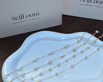Baroque Pearl Station Bracelet: Gold Plated Silver, Dainty Minimalist Style