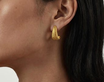 Ceramic Texture Earrings 18K Gold Vermeil 925 Silver | Half Hoop Huggie Earrings | Textured Gold Earrings | Statement Earrings Gift for Her
