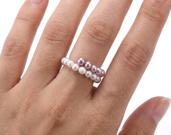 Freshwater Pearl Ring, Double Layer Pearl Stack Ring, Handcrafted Bridal Jewelry, Bridesmaid Gift, Mother's Day Gift for Her