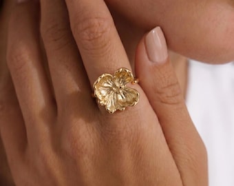 Orchid Butterfly Ring, 18K Gold Vermeil, Adjustable Floral Design, Nature-Inspired Minimalist Ring, Gift for Her