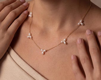 Freshwater Pearl Necklace, Handcrafted Pearl Cluster Design, 18K Gold Vermeil, Bridal Bridesmaid Jewelry, Mother's Day Gift for Her