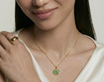 Taurus Birthstone Necklace (Apr 20 – May 20) | Green Agate Pendant 8mm | 18K Gold Plated 925 Silver | Jewelry Gift for Her | Make to Order