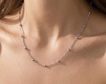 Satellite Chain Necklace, 18K Gold Vermeil or 925 Sterling Silver, Dainty Ball Chain Design, Minimalist Layering Necklace, Gift for Her