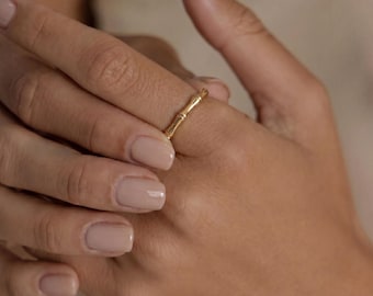 Bamboo Ring, 18K Gold Vermeil or 925 Sterling Silver, Stackable Nature Inspired Band, Minimalist Everyday Ring, Gift for Her