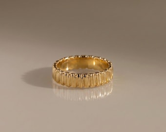 Ribbed Band Ring, 18K Gold Vermeil or 925 Sterling Silver, Textured Stackable Ring, Minimalist Everyday Jewelry, Gift for Her