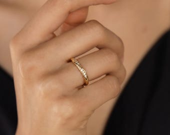 Twisted Pave Ring, Moissanite Diamond Alternative, 18K Gold Vermeil or 925 Sterling Silver, Stackable Wedding Band, Gift for Her