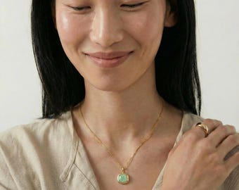 Virgo Birthstone Necklace (Aug 23 – Sep 22) | Green Chalcedony Pendant 8mm | 18K Gold Plated 925 Silver | Gift for Her | Make to order