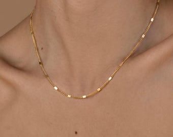 Station Necklace 18K Gold Vermeil, Dainty Curb Chain Necklace, Layering Necklace Gold Silver, Gift for Her