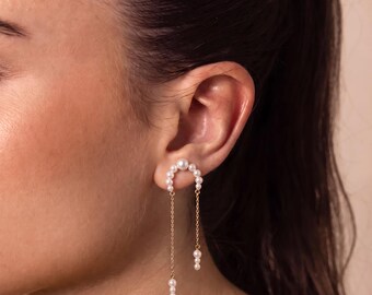 Freshwater Pearl Vermeil Earrings | Crescent Pearl Chain Drop Earrings | 18K Gold Vermeil | Everyday Elegant Jewelry | Gift for Her