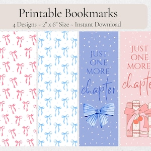 Coquette Bow Printable Bookmark Digital Download Bookmark Template Pretty Bookmark Cute Book Lover Gifts Bookish Girly Book Marks PNG Bundle