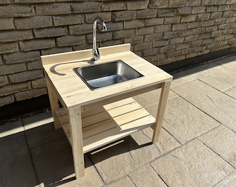 Montessori Cedar Mud Kitchen | Modular Outdoor Sensory Table | Weather-Resistant Kids Backyard Play Kitchen | Made in Canada |  Sink