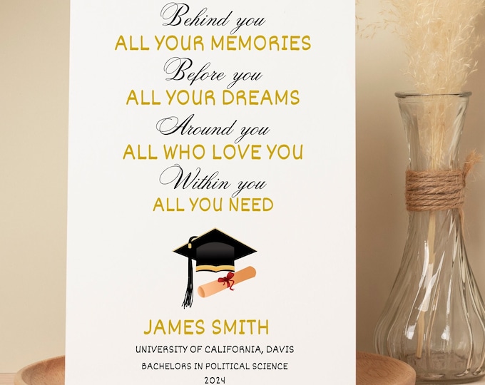 Personalized Graduation Card, Black and Gold, Graduation Poem Custom Name & Year, Class of 2026