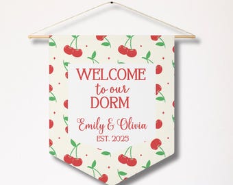 Personalized Dorm Sign with Cute Cherry & Bows, College Dorm Door Decor, Back To College Gift for Daughter, Roommate Gift