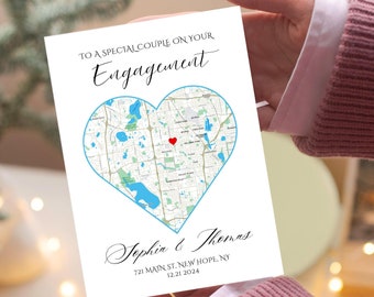 Personalized Engagement Map Card, Engaged Map Gift, Couple Gifts, Dating Anniversary, Newly Engaged Gift for Best Friend Son Daughter in Law