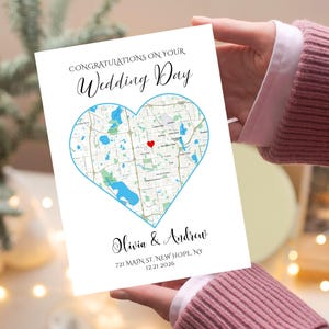 Personalized On your Wedding day Card for the Newlyweds, Custom Location Map, Congratulations Wedding Date Card, Just Married Card