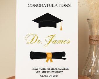 Personalized Doctor Graduation Card, Cap & Scroll, Medical School Graduation Gift, Class of 2026
