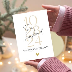 Personalized To My Husband Wedding Day Card, Black & Gold Names and Date, Wedding day card for Groom, Heartfelt Keepsake