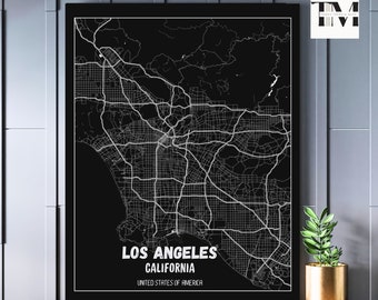 Custom Map of Los Angeles, Personalized City Map Prints, Travel Map Poster, Modern Home Decor, Home & Office Wall Art, Printable Wall Art