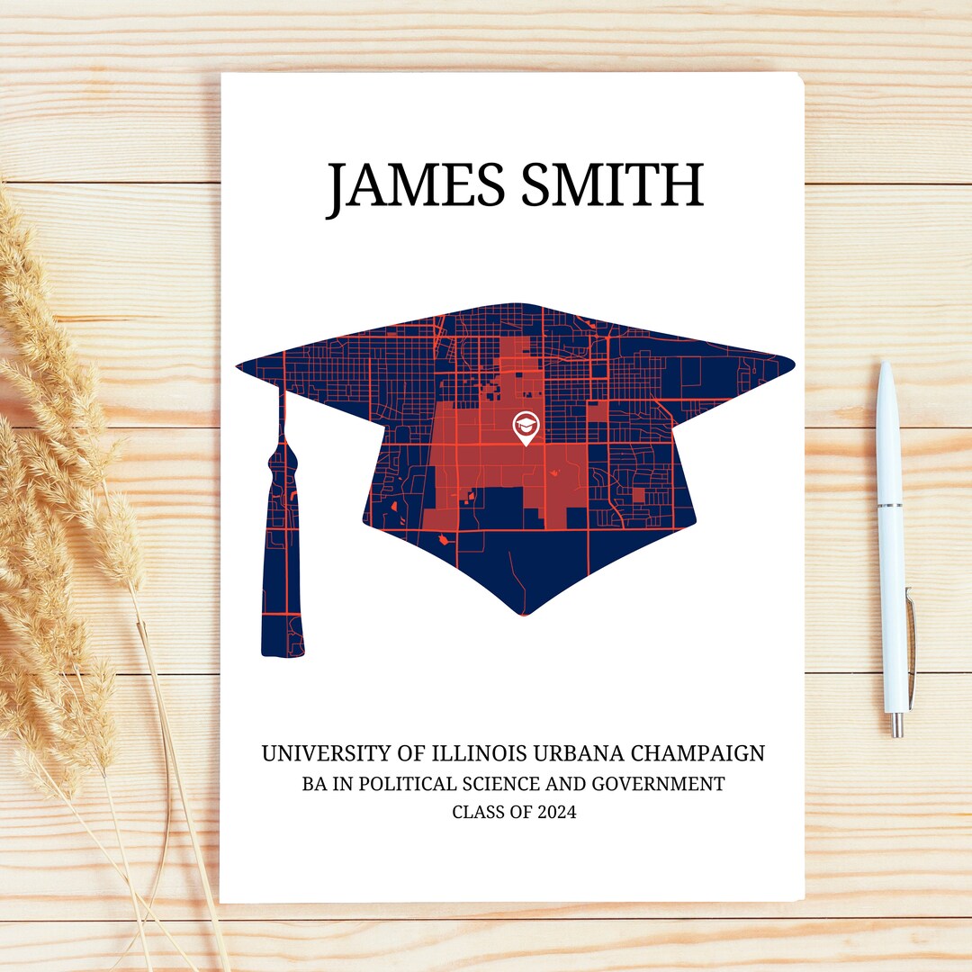 Custom University Map Illinois Urbana Champaign, Graduation Gift ...