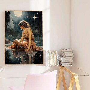 Déesse de la Nuit, Déesse des Ténèbres - Affiche céleste vintage, Art imprimable des étoiles, Affiche vintage grande taille !