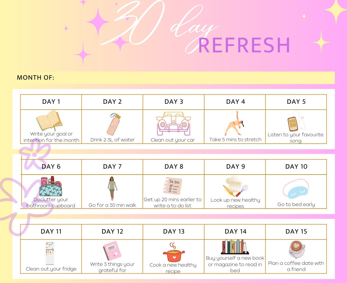 Printable PDF - 30 Day Challenge - Etsy