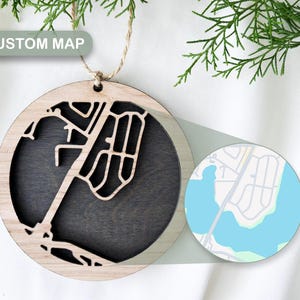Custom Map Ornament Christmas Hometown Gift City Map Custom Street Christmas Location Zip Code Gift Personalized Christmas Travel Ornament