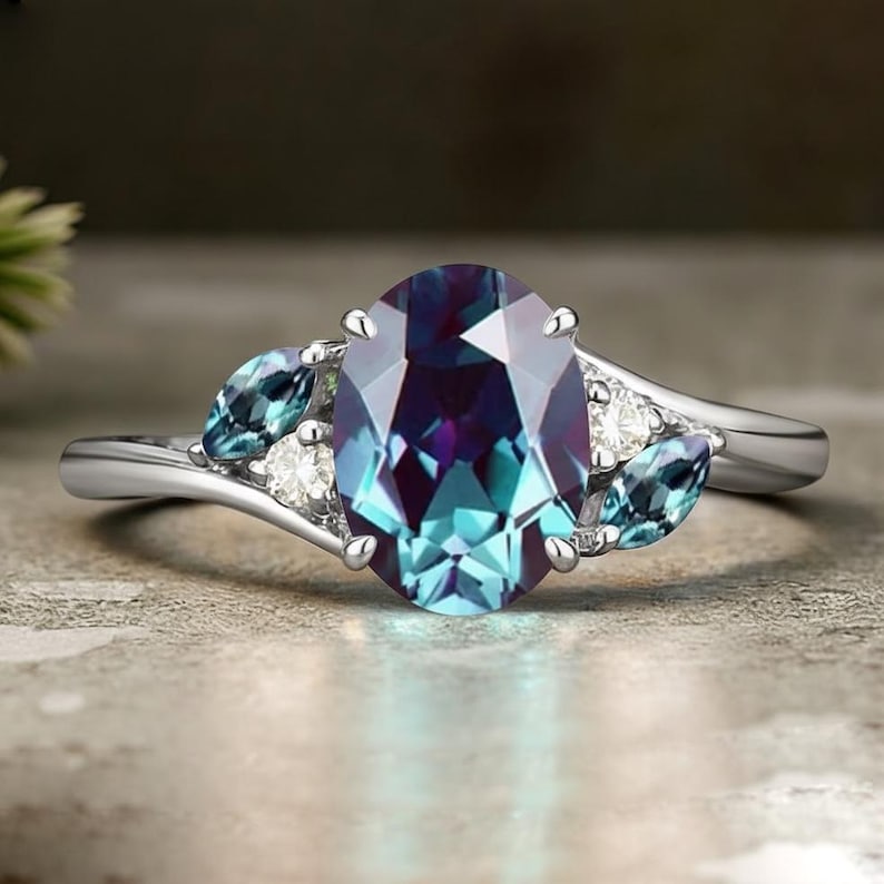 Small Alexandrite Rings Art Deco Alexandrite Engagement Ring Oval Cut Alexandrite Bridal Ring ...