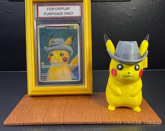 Van Gogh Pikachu With Gray Felt Hat PSA Gold Frame Display Stand 151 Pokemon TCG BGS Cgc Tag Universal Grading Slabs one touch top loader