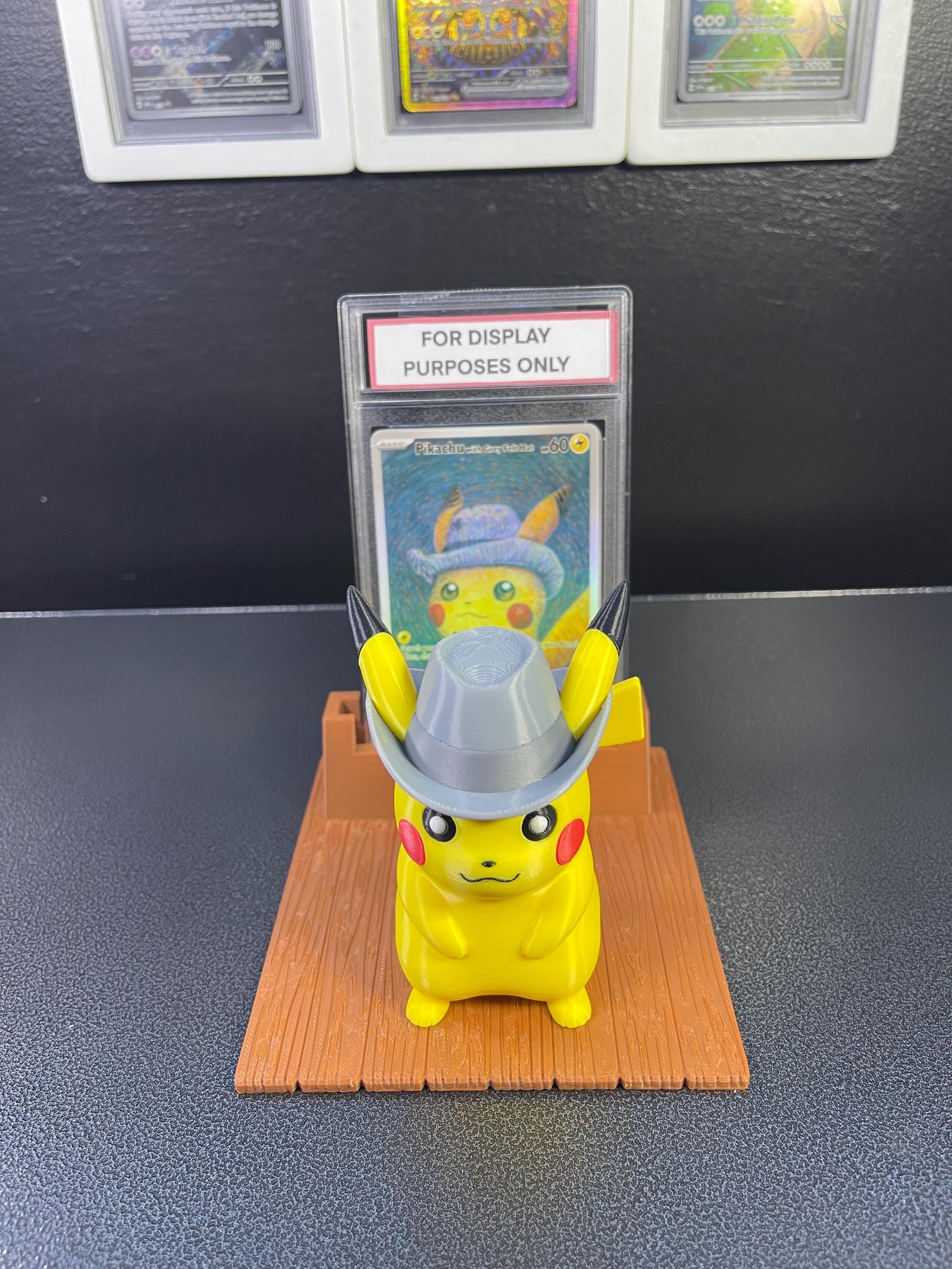 Van Gogh Pikachu With Gray Felt Hat PSA Gold Frame Display Stand
