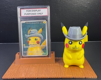 Van Gogh Pikachu With Gray Felt Hat PSA Gold Frame Display Stand