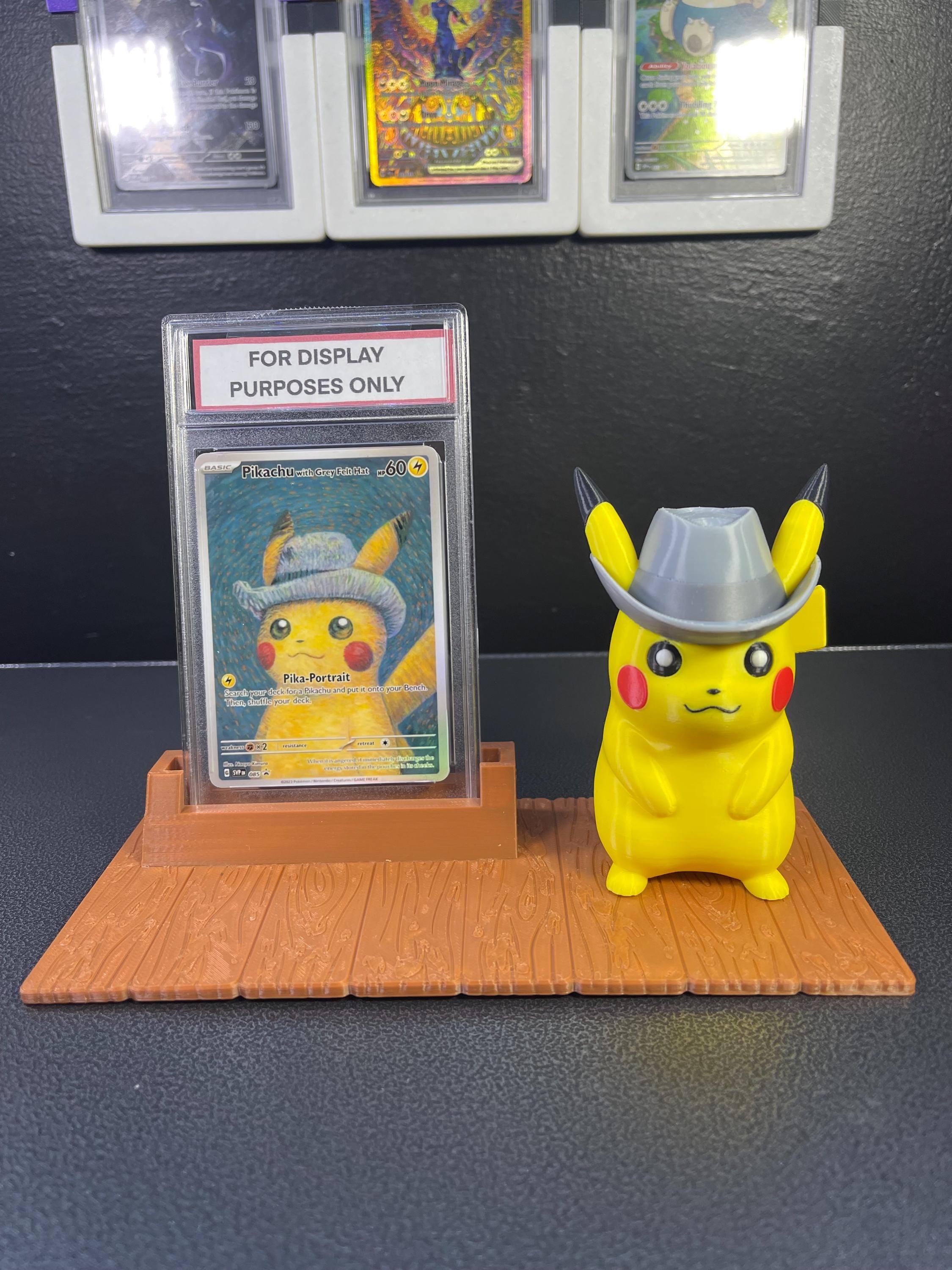 Van Gogh Pikachu With Gray Felt Hat PSA Gold Frame Display Stand