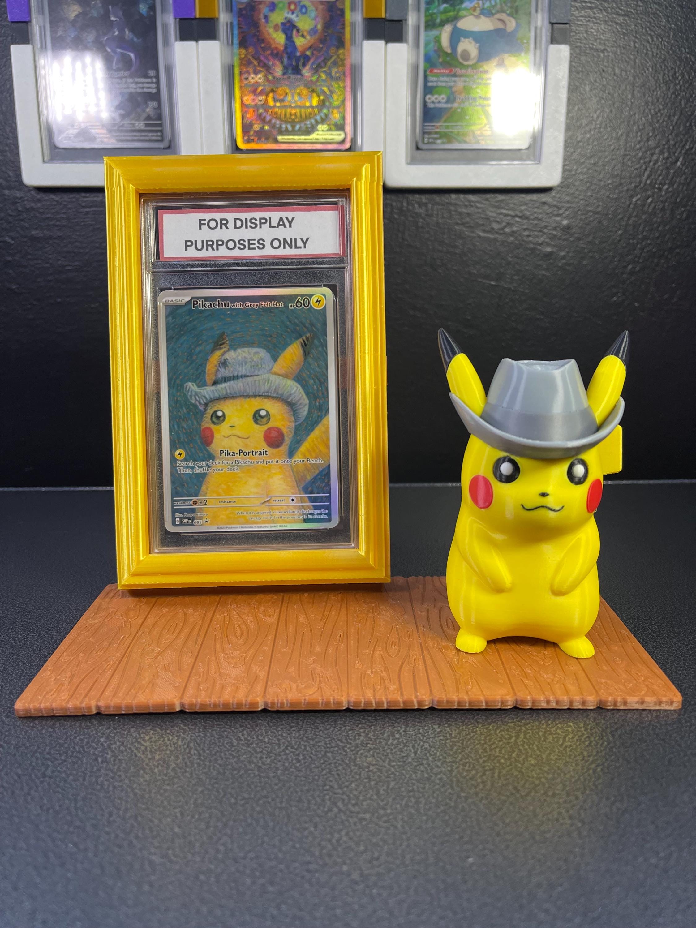 Van Gogh Pikachu With Gray Felt Hat PSA Gold Frame Display Stand