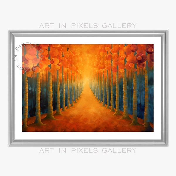 Enchanted Autumn Forest Art Print | Vibrant Abstract Trees Painting | Modern Wall Decor | Original Artwork Reproduction