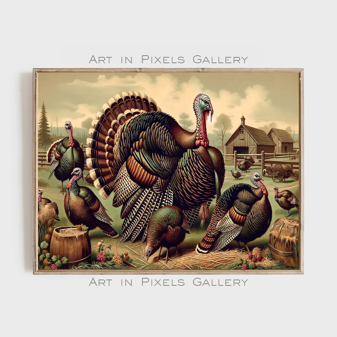 Autumn's Bounty Turkey Art Print, Vintage Farmhouse Digital Download ...