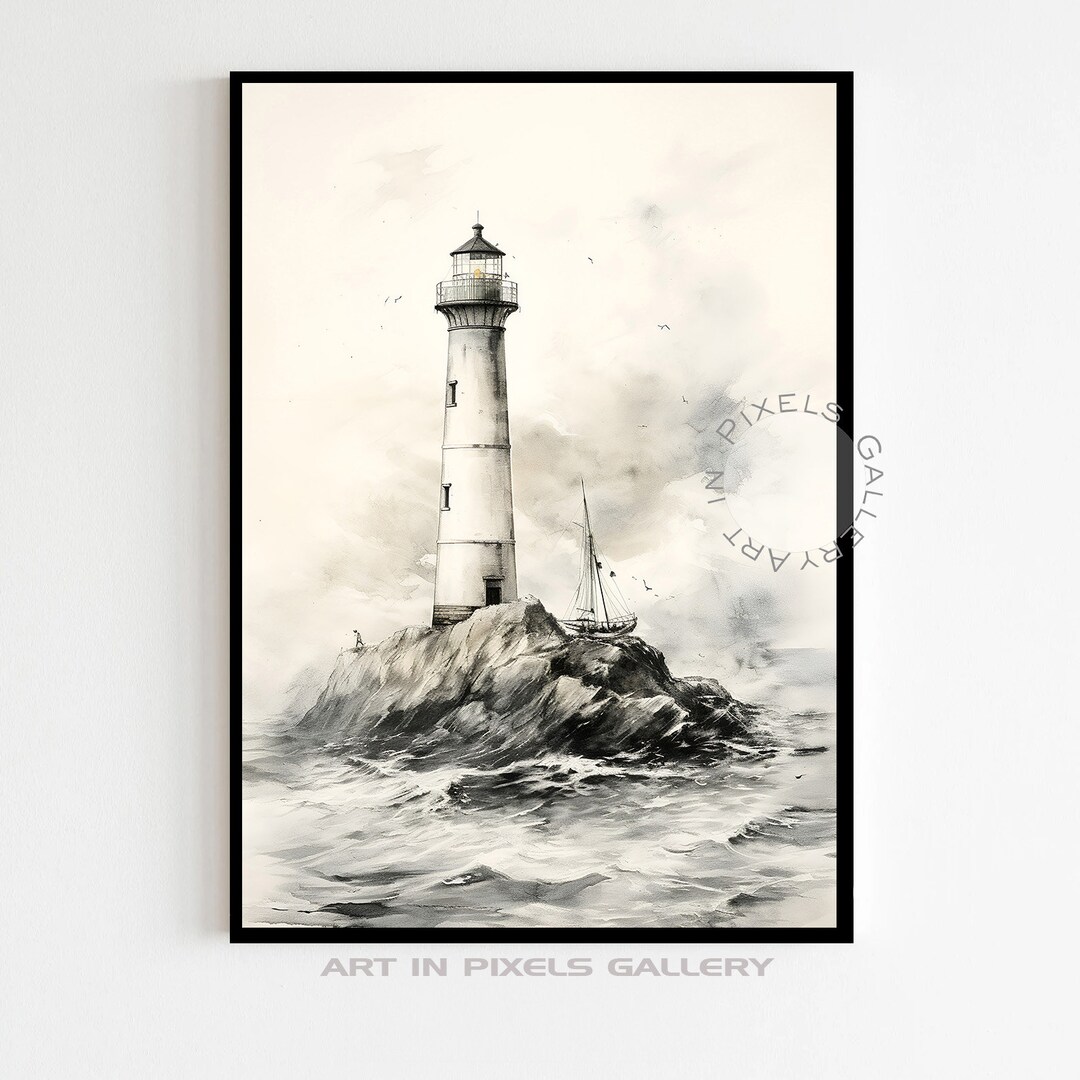 Beacon of Hope Lighthouse Download, Vintage Watercolor Sketch, Nautical ...