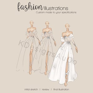 Wedding Dress Illustration - made to order - custom made - sketch to illustration - fashion illustration