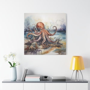Octopus Wall Art Watercolor Painting Canvas Print Watercolor Octopus Watercolor Painting Ocean Animal Print Canvas Gift for Octopus Lover